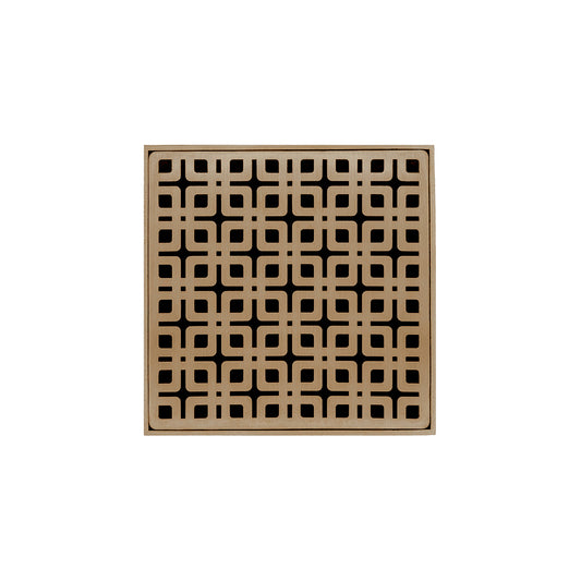 INFINITY DRAIN K 5 SC KD 5 5" x 5" Strainer with Link Pattern Decorative Plate and 2" Throat in Satin Champagne for KD 5