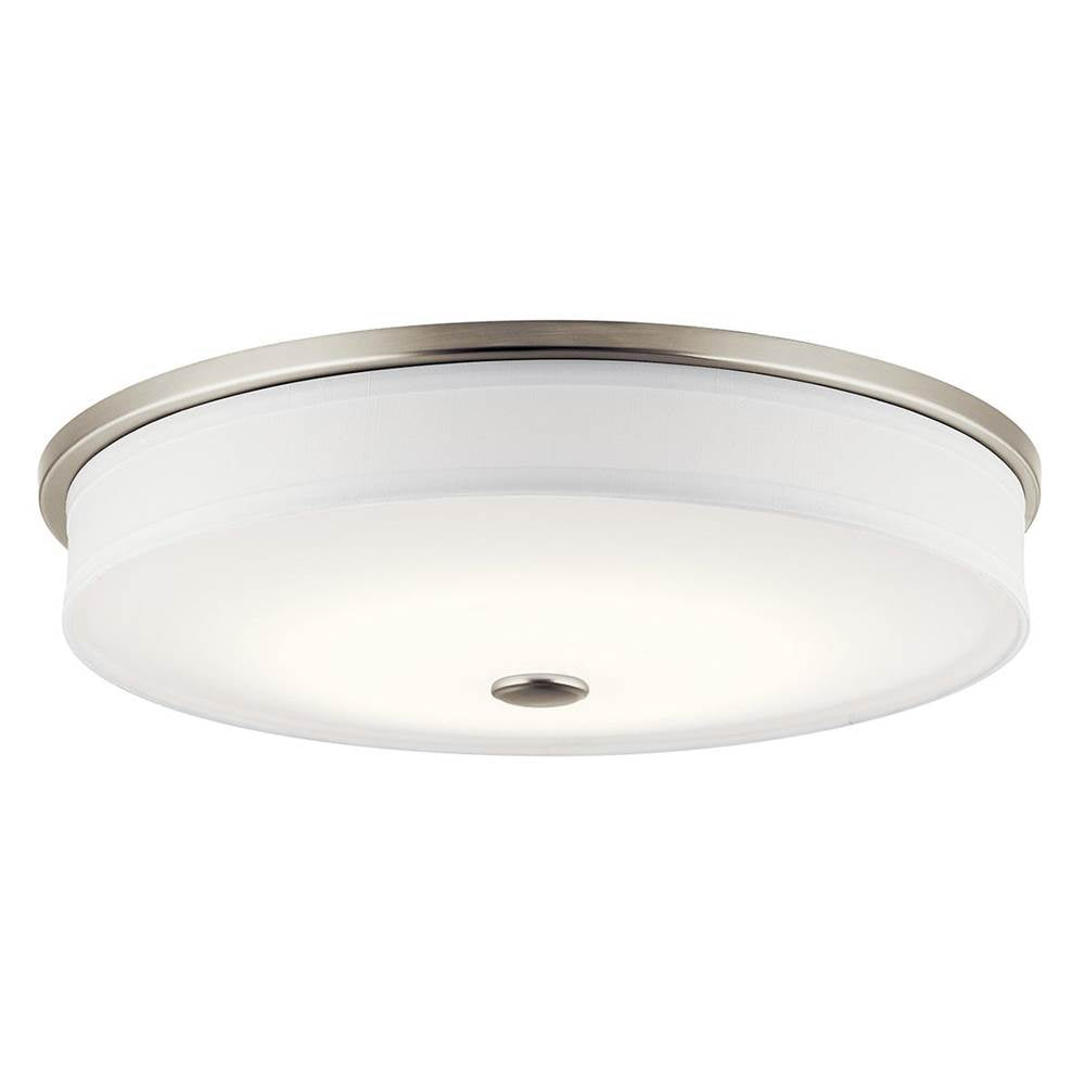 KICHLER 10886NILED Ceiling Space 17.25" LED Flush Mount with Linen Shade and White Acrylic Diffuser in Brushed Nickel