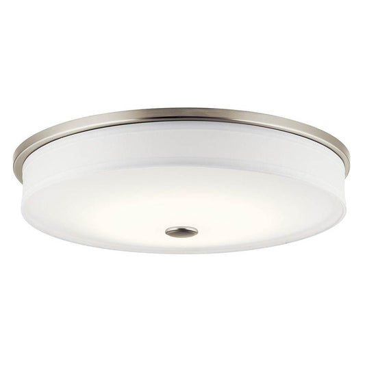 KICHLER 10886NILED Ceiling Space 17.25" LED Flush Mount with Linen Shade and White Acrylic Diffuser in Brushed Nickel