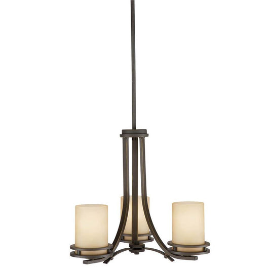 KICHLER 1671OZ Hendrik 16.75" 3 Light Chandelier with Light Umber Etched Glass Olde Bronze
