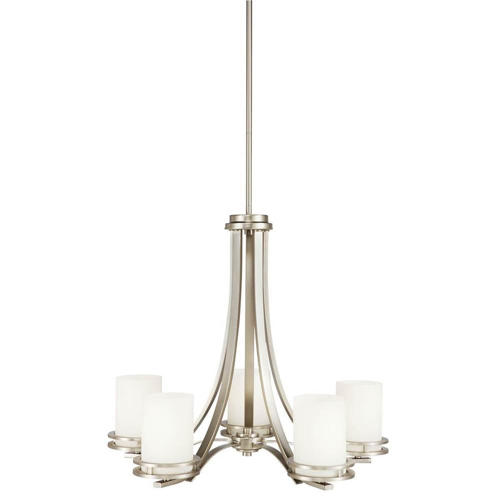 KICHLER 1672NI Hendrik 21.5" 5 Light Chandelier with Satin Etched Cased Opal Glass Brushed Nickel