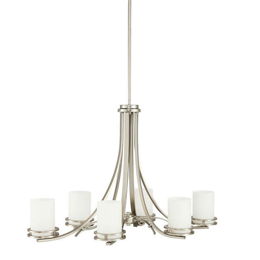 KICHLER 1673NI Hendrik 22.75" 6 Light Chandelier with Satin Etched Cased Opal Glass Brushed Nickel