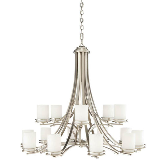 KICHLER 1675NI Hendrik 15 36" Light Chandelier with Satin Etched Cased Opal Glass Brushed Nickel