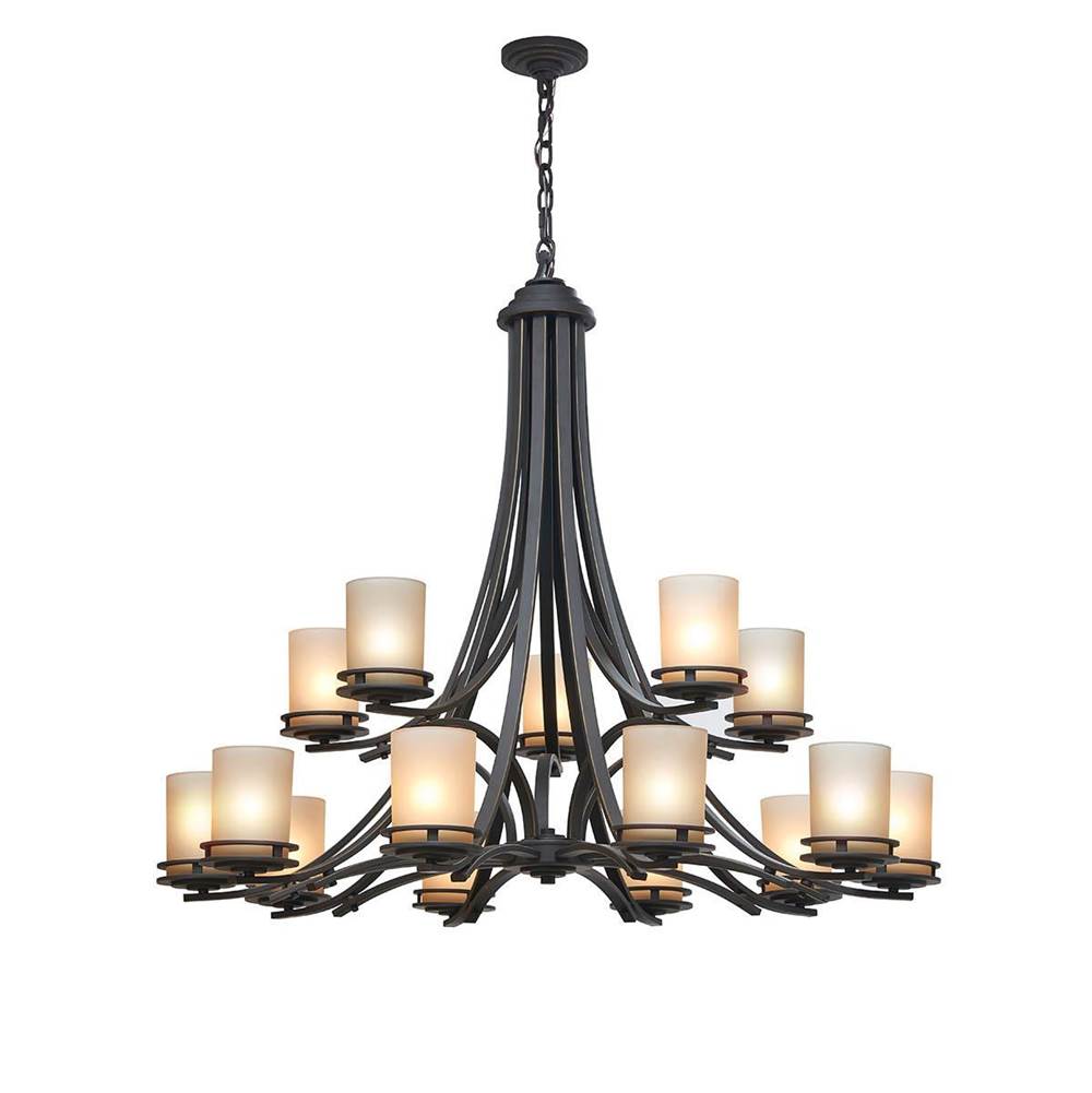 KICHLER 1675OZ Hendrik 36" 15 Light Chandelier with Light Umber Etched Glass Olde Bronze