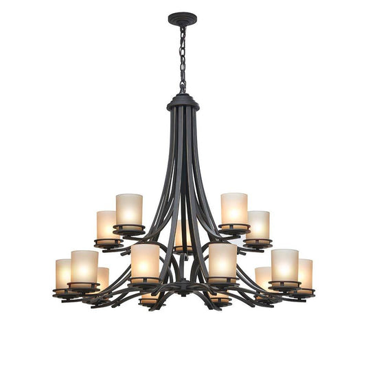 KICHLER 1675OZ Hendrik 36" 15 Light Chandelier with Light Umber Etched Glass Olde Bronze