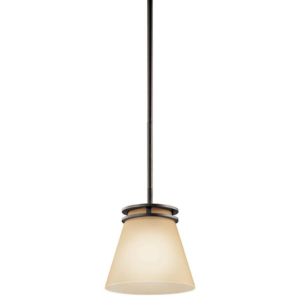 KICHLER 1687OZ Hendrik 8.75" 1 Light Mini Pendant with Light Umber Etched Glass Olde Bronze