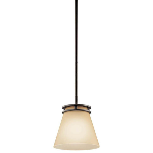 KICHLER 1687OZ Hendrik 8.75" 1 Light Mini Pendant with Light Umber Etched Glass Olde Bronze