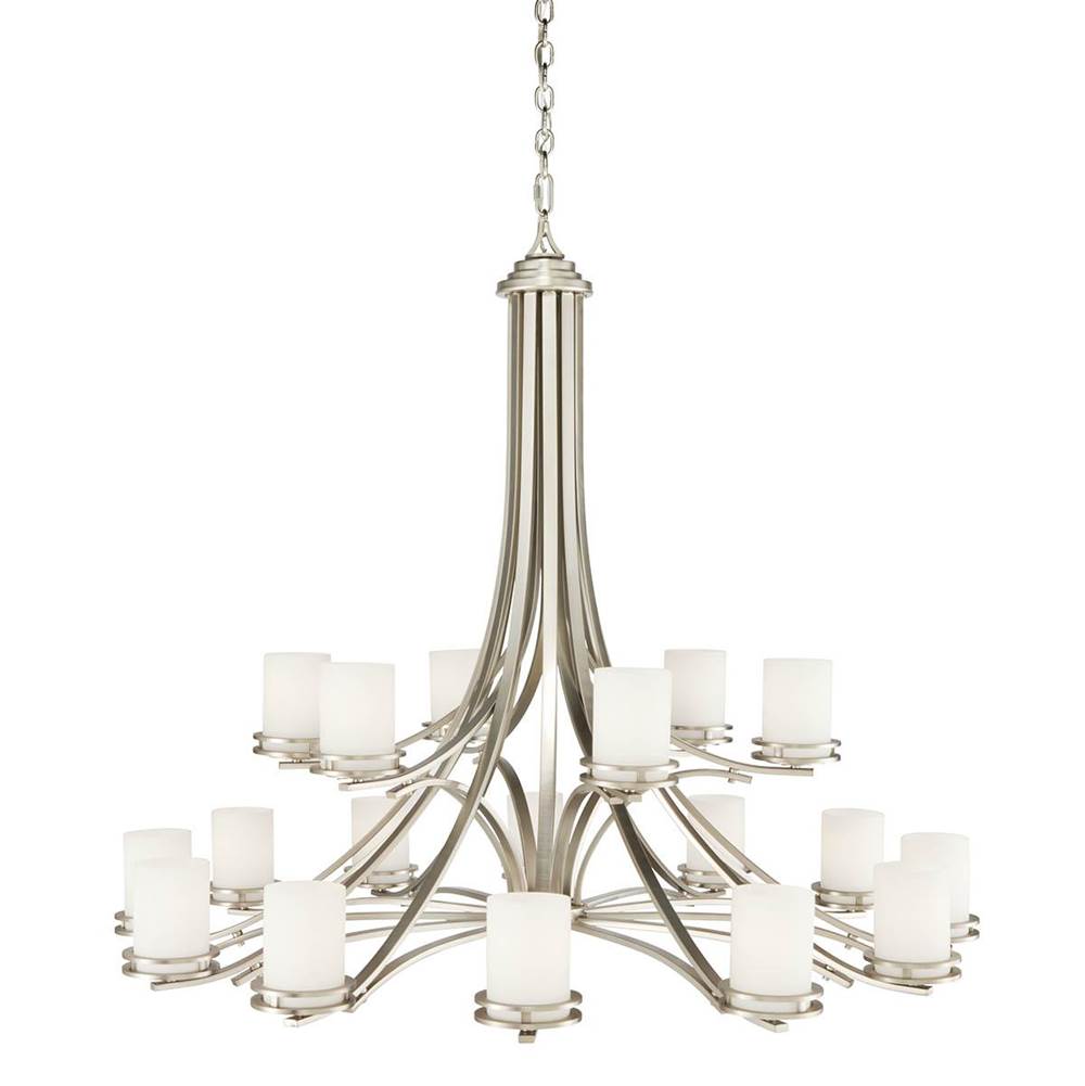 KICHLER 1873NI Hendrik 41.5" 18 Light 2 Tier Chandelier with Satin Etched Cased Opal Glass Brushed Nickel