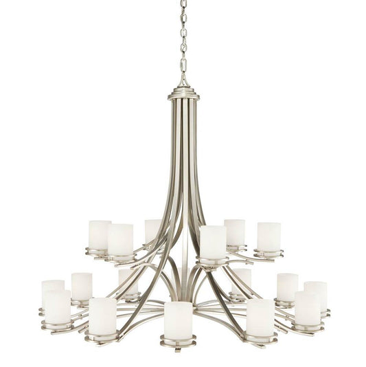 KICHLER 1873NI Hendrik 41.5" 18 Light 2 Tier Chandelier with Satin Etched Cased Opal Glass Brushed Nickel