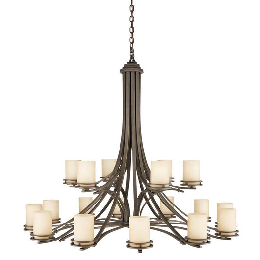 KICHLER 1873OZ Hendrik 41.5" 18 Light 2 Tier Chandelier with Light Umber Etched Glass Olde Bronze