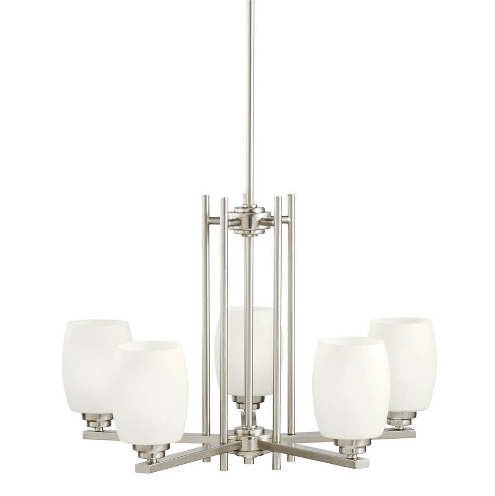 KICHLER 1896NI Eileen 16.5" 5 Light Chandelier with Satin Etched Cased Opal Glass in Brushed Nickel