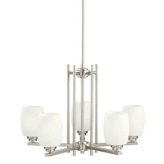 KICHLER 1896NI Eileen 16.5" 5 Light Chandelier with Satin Etched Cased Opal Glass in Brushed Nickel