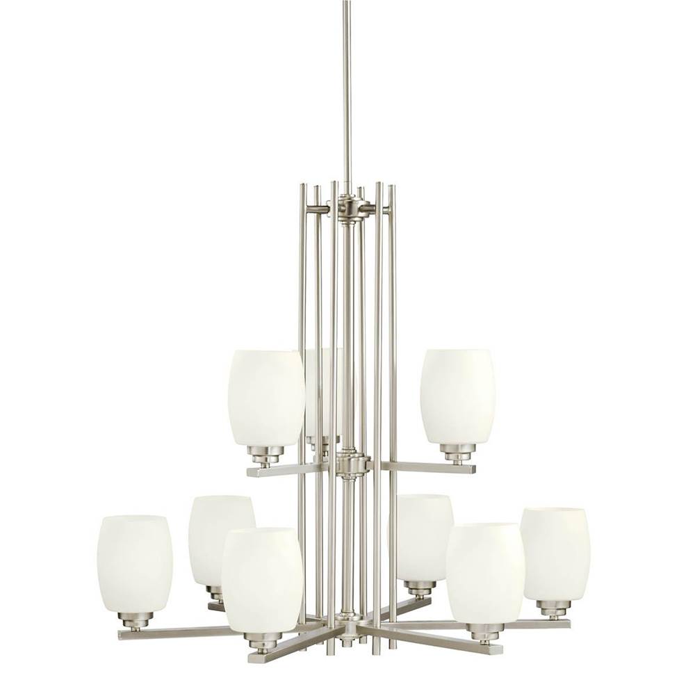 KICHLER 1897NI Eileen 28.25" 9 Light 2 Tier Chandelier with Satin Etched Cased Opal Glass in Brushed Nickel