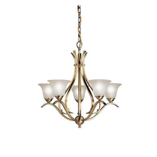 KICHLER 2020AB Dover 23" 5 Light Chandelier with Alabaster Swirl Glass in Antique Brass