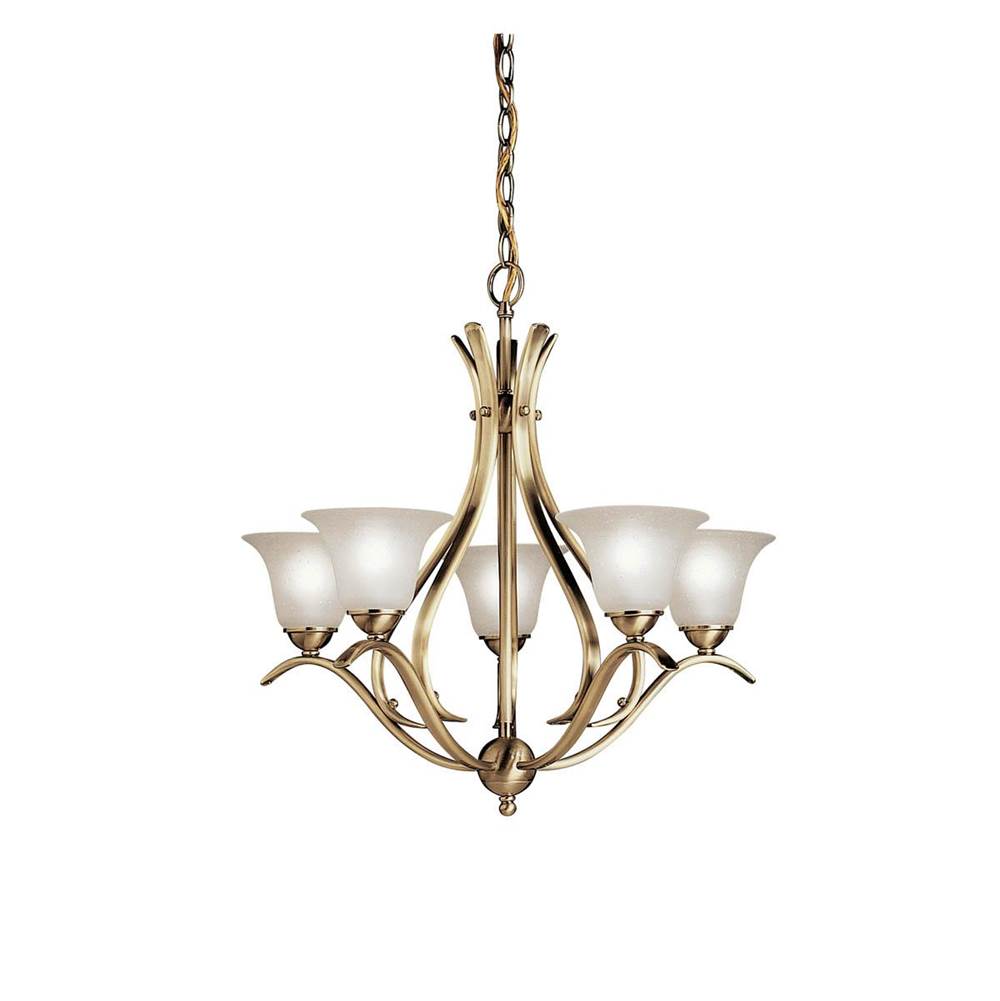 KICHLER 2020AB Dover 23" 5 Light Chandelier with Alabaster Swirl Glass in Antique Brass