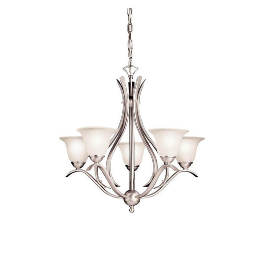 KICHLER 2020NI Dover 23" 5 Light Chandelier with Etched Seeded Glass in Brushed Nickel
