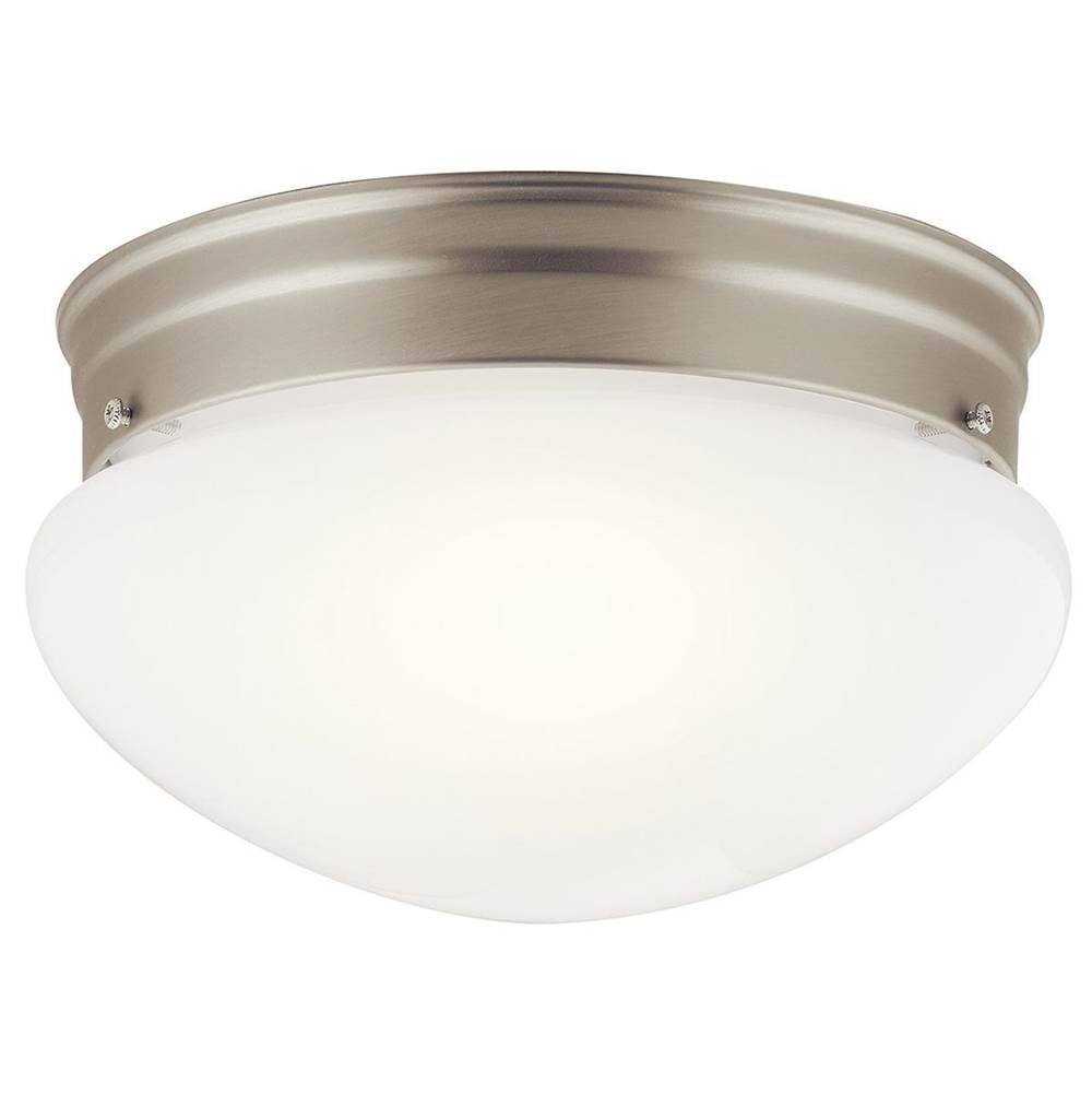 KICHLER 209NI Ceiling Space 9" 2 Light Flush Mount with White Globe in Brushed Nickel