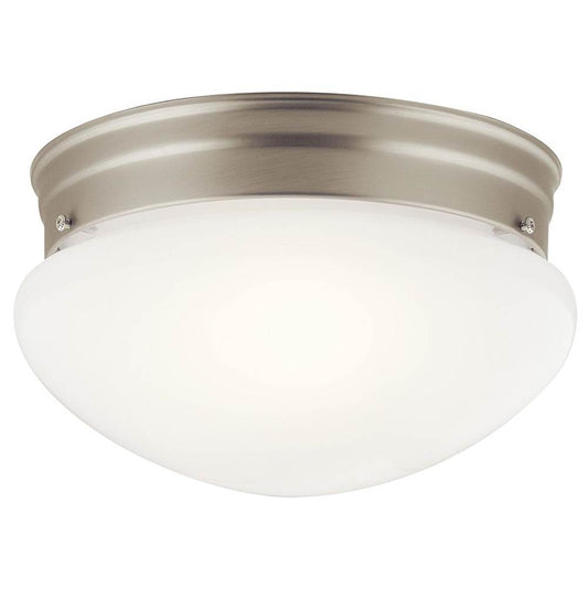 KICHLER 209NI Ceiling Space 9" 2 Light Flush Mount with White Globe in Brushed Nickel