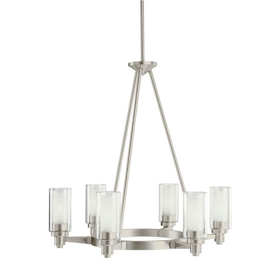KICHLER 2344NI Circolo 26.5" 6 light Round Chandelier with Clear Outer and Satin Etched Inner Cylinders Brushed Nickel