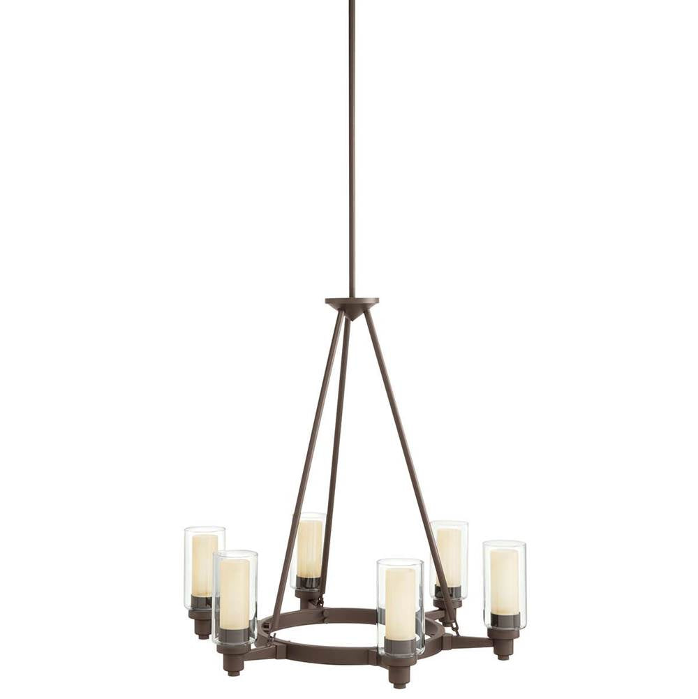 KICHLER 2344OZ Circolo 26.5" 6 Light Round Chandelier with Clear Outer and Umber Etched Inner Cylinders Olde Bronze