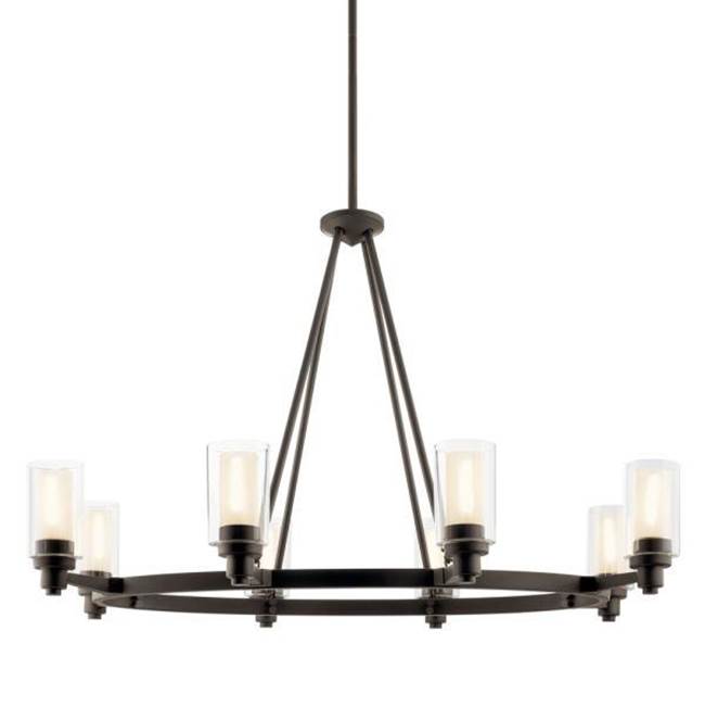 KICHLER 2345OZ Circolo 27" 8 Light Oval Chandelier with Clear Outer and Umber Etched Inner Cylinders in Olde Bronze