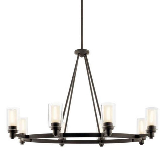 KICHLER 2345OZ Circolo 27" 8 Light Oval Chandelier with Clear Outer and Umber Etched Inner Cylinders in Olde Bronze