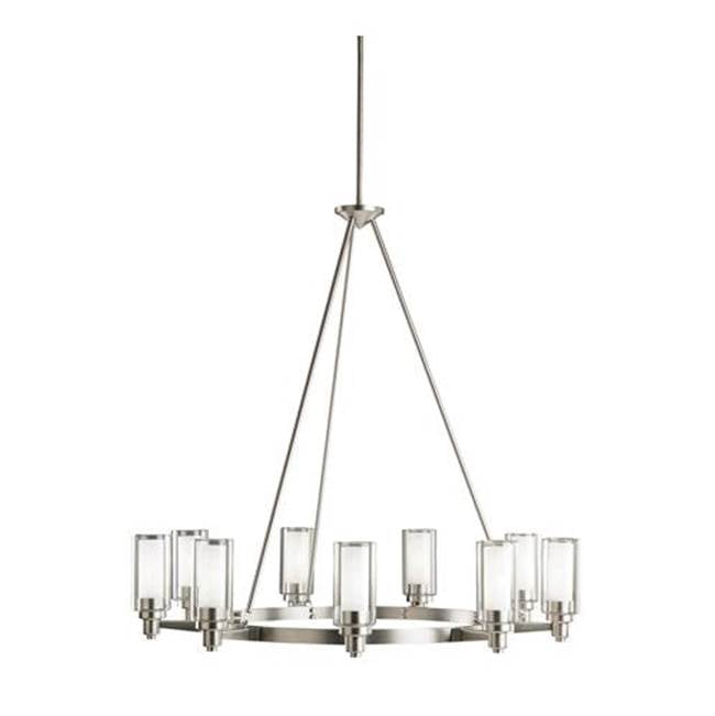 KICHLER 2346NI Circolo 35.5" 9 Light Round Chandelier with Clear Outer and Satin Etched Inner Cylinders in Brushed Nickel