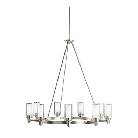 KICHLER 2346NI Circolo 35.5" 9 Light Round Chandelier with Clear Outer and Satin Etched Inner Cylinders in Brushed Nickel
