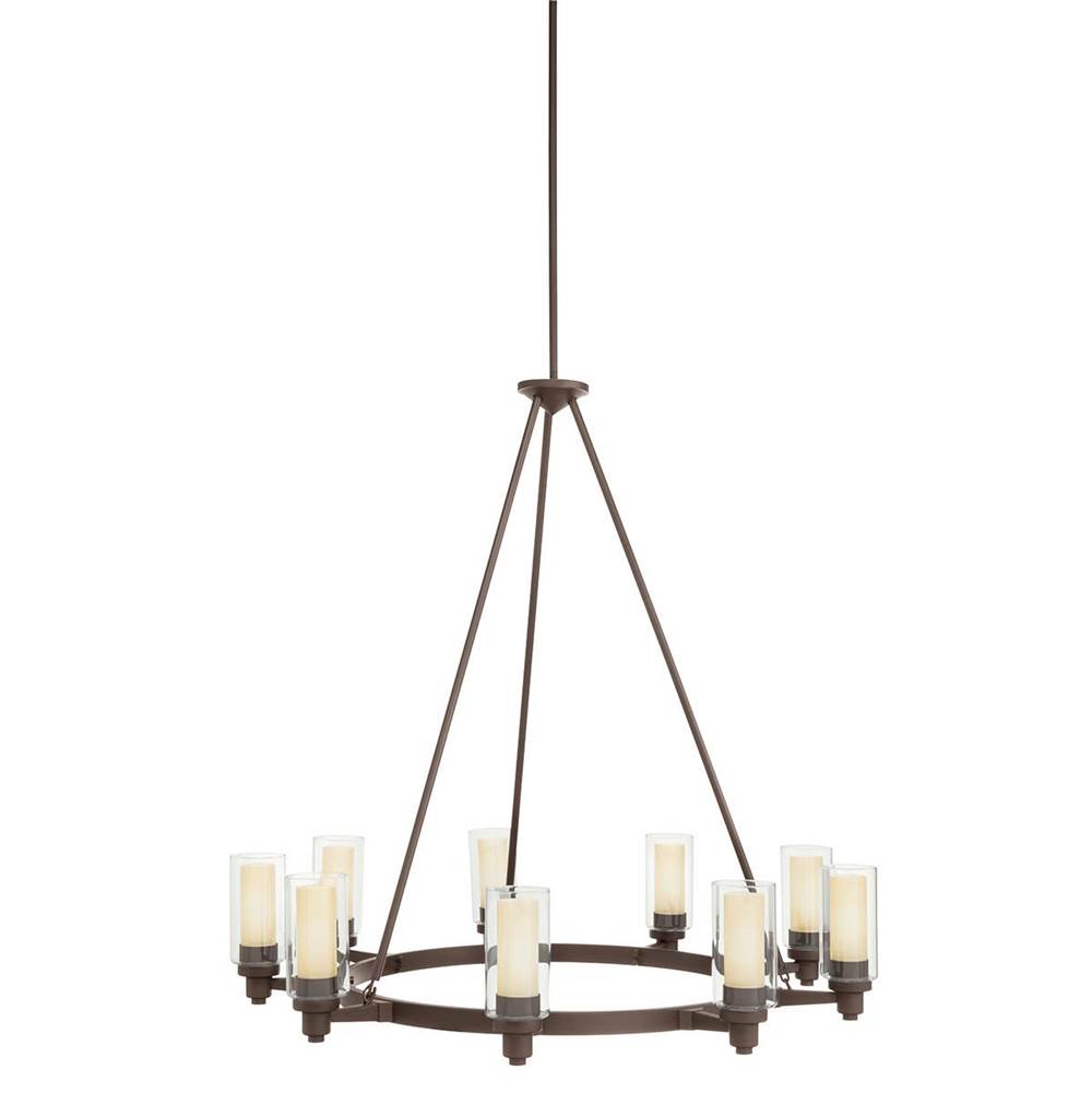 KICHLER 2346OZ Circolo 35.5" 9 Light Round Chandelier with Clear Outer and Umber Etched Inner Cylinders Olde Bronze