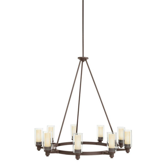 KICHLER 2346OZ Circolo 35.5" 9 Light Round Chandelier with Clear Outer and Umber Etched Inner Cylinders Olde Bronze