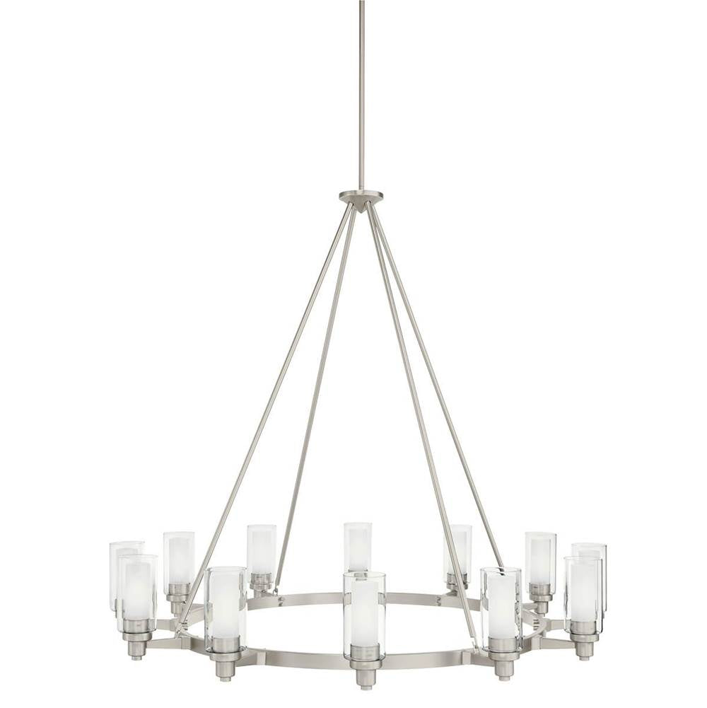 KICHLER 2347NI Circolo 41" 12 Light Round Chandelier Clear Outer and Satin Etched Inner Cylinders Brushed Nickel