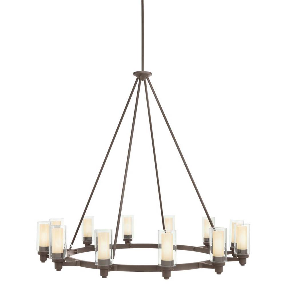 KICHLER 2347OZ Circolo 41" 12 Light Round Chandelier with Clear Outer and Umber Etched Inner Cylinders Olde Bronze