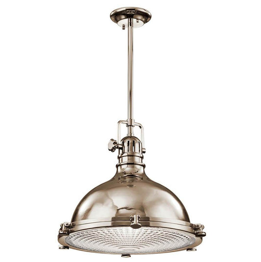KICHLER 2691PN Hatteras Bay 19.5" 1 Light Pendant with Clear Fresnel Lens Polished Nickel