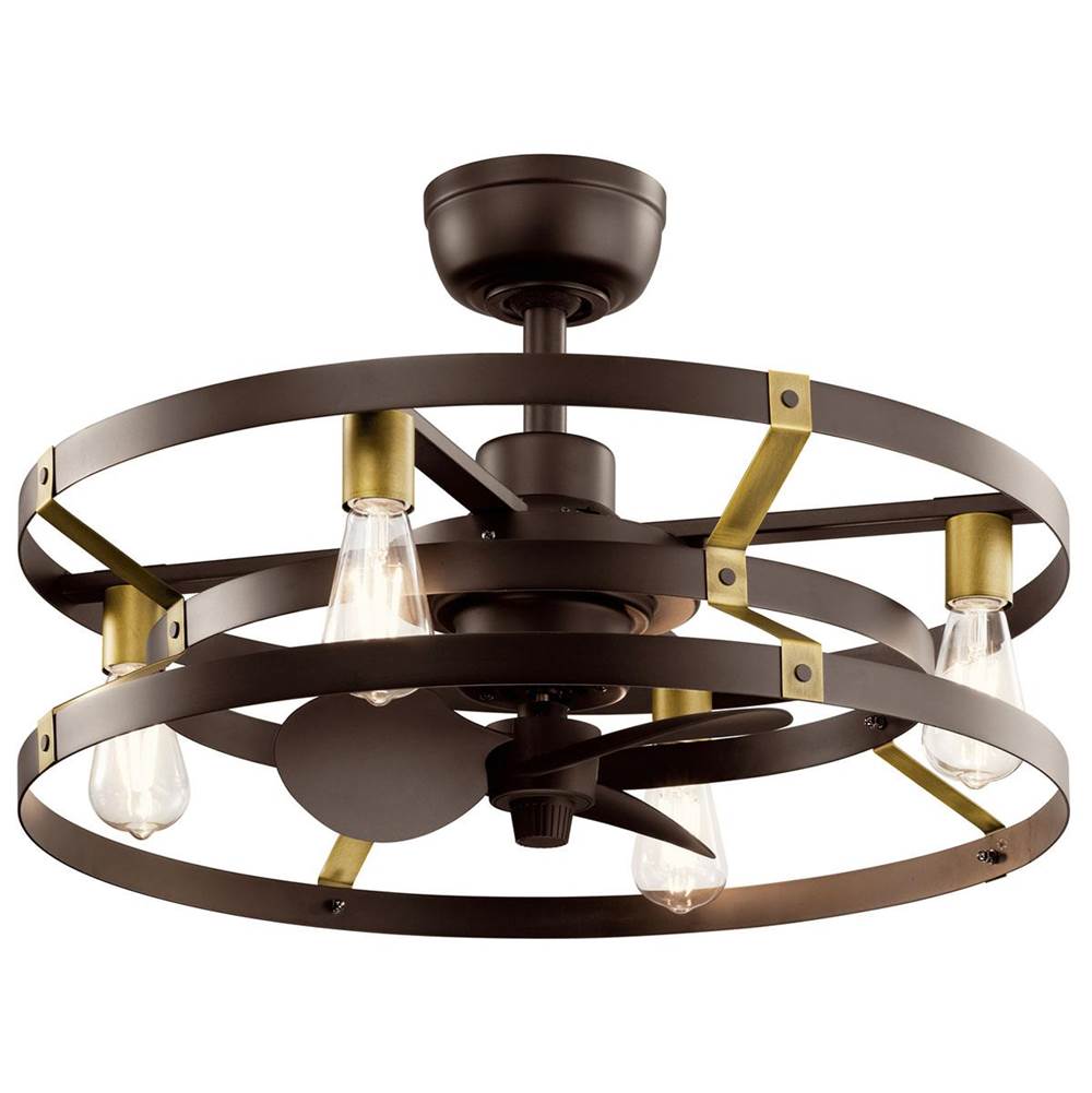 KICHLER 300040SNB Cavelli 25 inch low profile ceiling fan in Satin Natural Bronze finish with Natural Brass accents