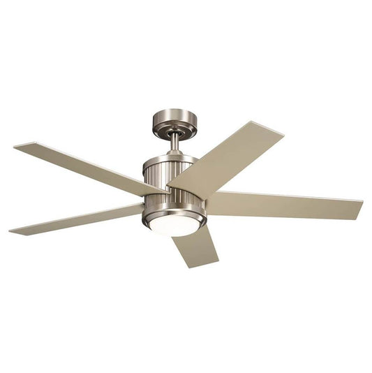 KICHLER 300048BSS 48 Inch Brahm 5 Blade Indoor Ceiling Fan with Etched Cased Opal Glass in Brushed Stainless Steel with Reversible Silver and Walnut Blades