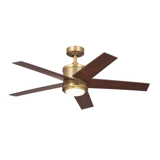 KICHLER 300048NBR 48 Inch Brahm 5 Blade Indoor Ceiling Fan with Etched Cased Opal Glass in Natural Brass with Reversible Walnut and White Blades