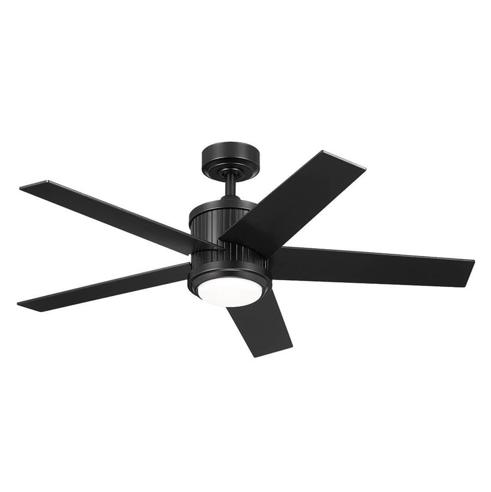 KICHLER 300048SBK 48 Inch Brahm 5 Blade Indoor Ceiling Fan with Etched Cased Opal Glass in Satin Black with Reversible Satin Black and Silver Blades