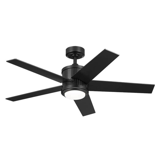 KICHLER 300048SBK 48 Inch Brahm 5 Blade Indoor Ceiling Fan with Etched Cased Opal Glass in Satin Black with Reversible Satin Black and Silver Blades