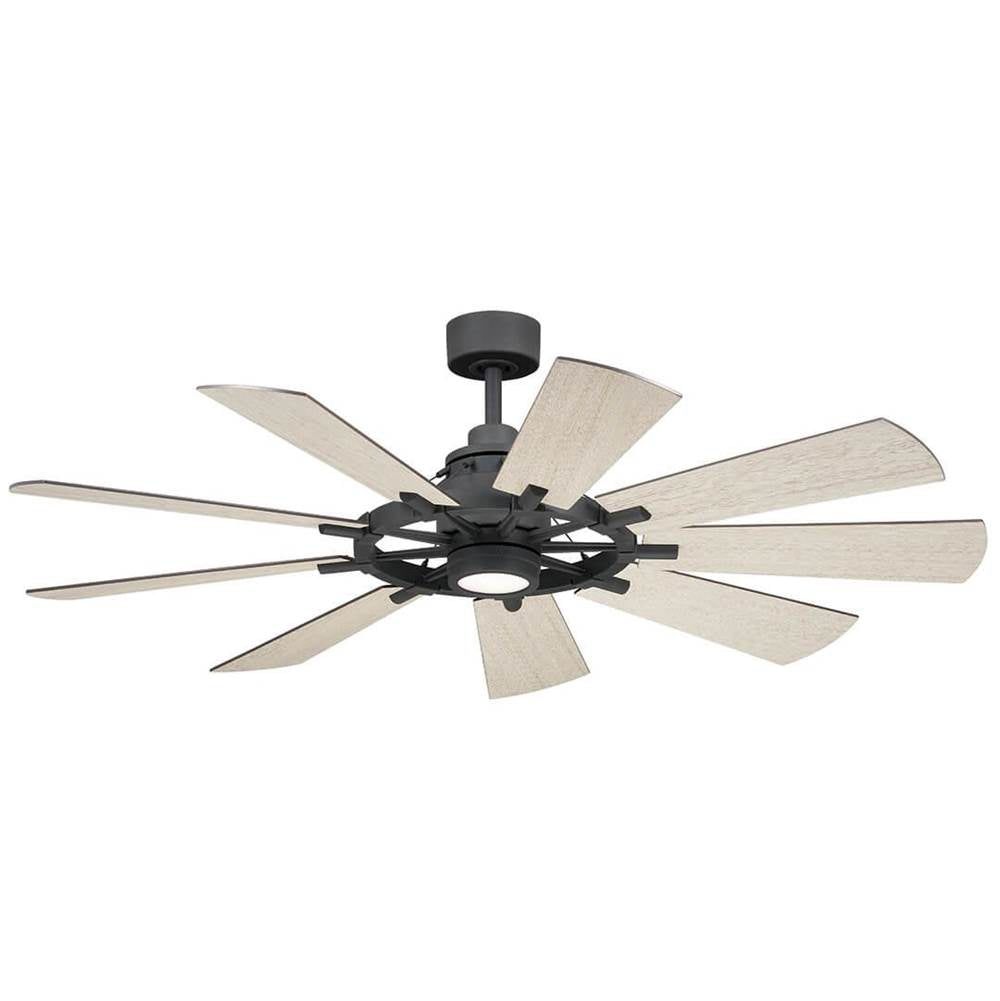 KICHLER 300260WZC 60 Inch Gentry 9 Blade Indoor Ceiling Fan with Etched Cased Opal Glass in Weathered Zinc with Reversible Weathered White Walnut and Walnut Blades