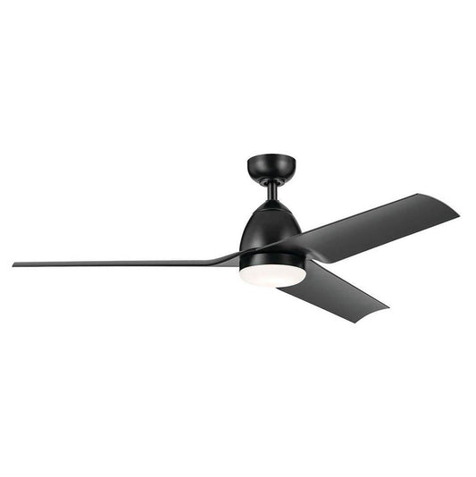 KICHLER 310254SBK 54 Inch Fit Ceiling Fan with Satin Etched Cased Opal Glass in Satin Black with Satin Black Blades