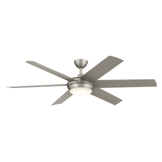 KICHLER 310260NI 60 Inch Mint Ceiling Fan with Glass Diffuser in Brushed Nickel with Silver Blades