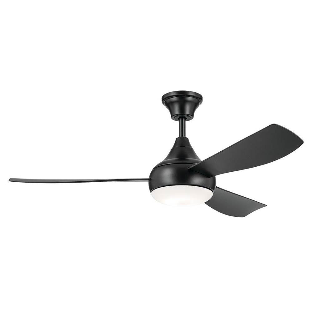 KICHLER 310354SBK 54 Inch Ample Ceiling Fan with Satin Etched Cased Opal Glass in Satin Black with Satin Black Blades