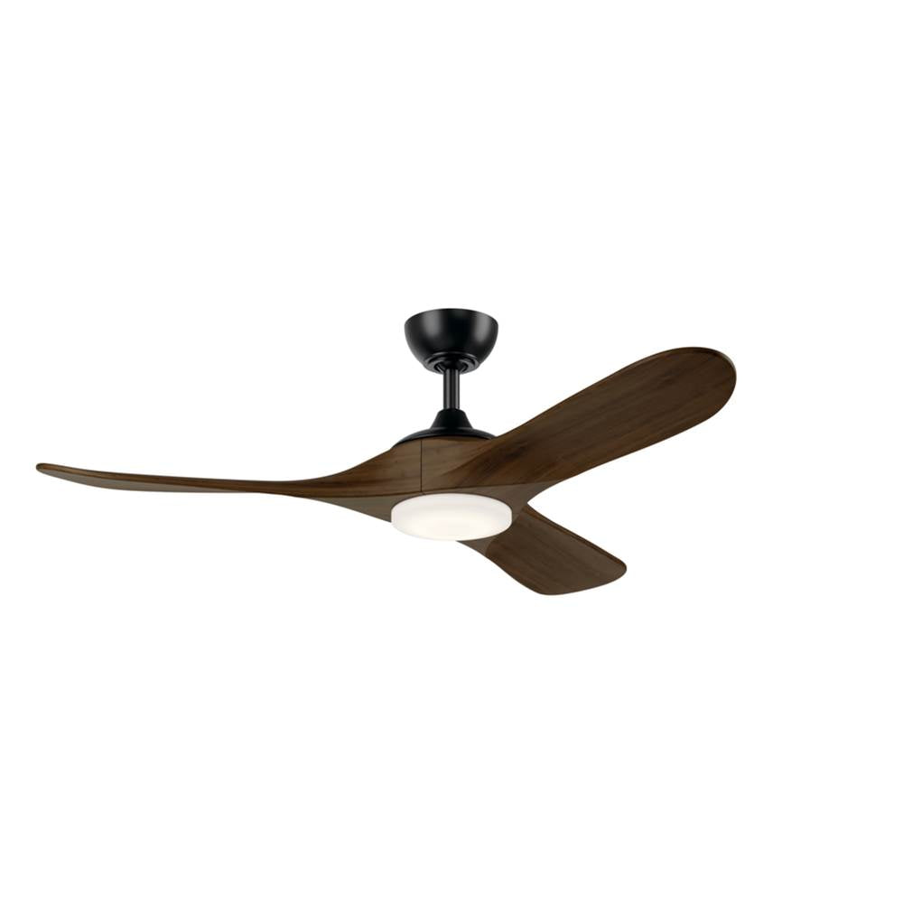 KICHLER 310552SBK 52 Inch Mylo Ceiling Fan With Satin Etch Cased Opal Glass In Satin Black With Aged Walnut Wood Blades