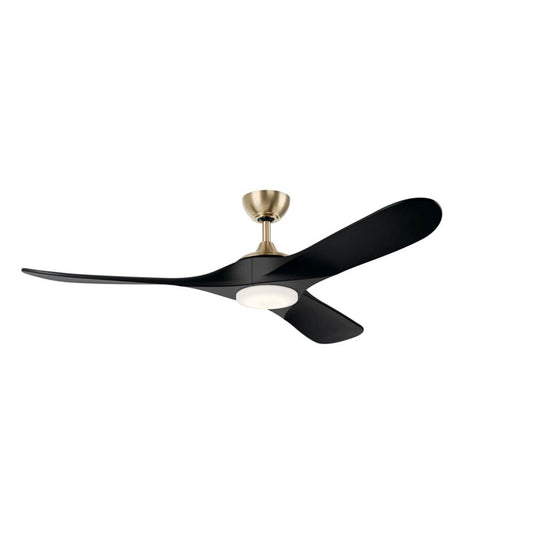 KICHLER 310560CPZ 60 Inch Mylo Ceiling Fan with Satin Etch Cased Opal Glass in Champagne Bronze with Jet Black Wood Blades