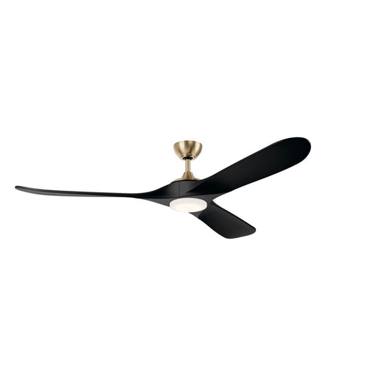 KICHLER 310570CPZ 70 Inch Mylo Ceiling Fan with Satin Etch Cased Opal Glass in Champagne Bronze with Jet Black Wood Blades