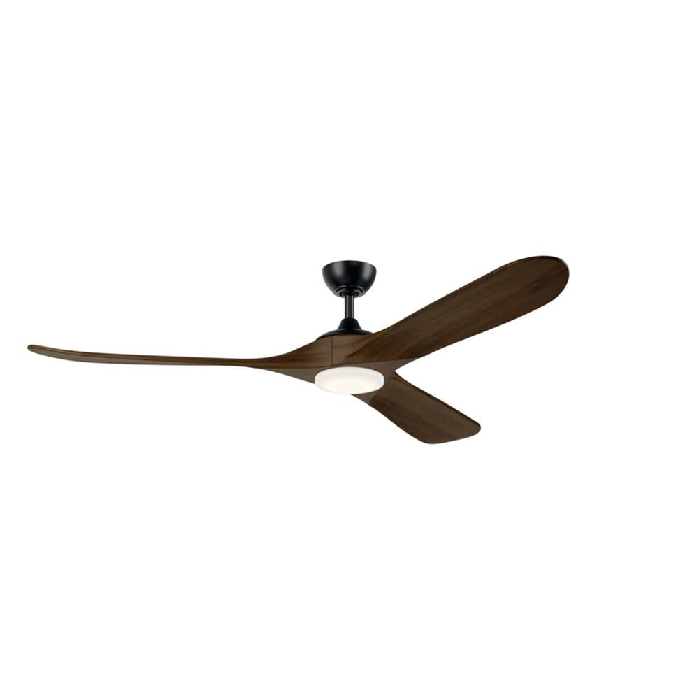 KICHLER 310570SBK 70 Inch Mylo Ceiling Fan With Satin Etch Cased Opal Glass In Satin Black With Aged Walnut Wood Blades