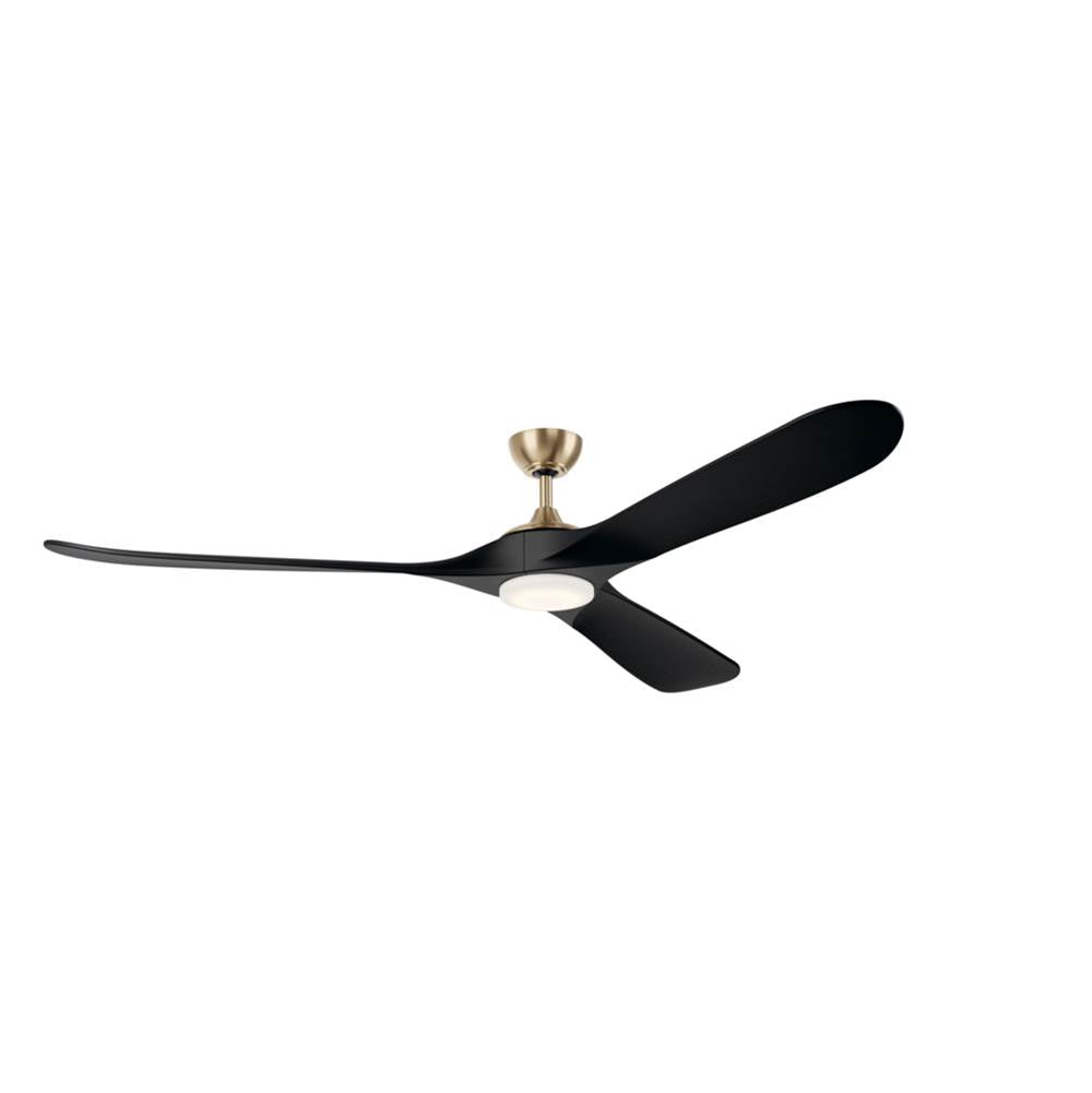KICHLER 310580CPZ 80 Inch Mylo Ceiling Fan With Satin Etch Cased Opal Glass In Champagne Bronze With Jet Black Wood Blades
