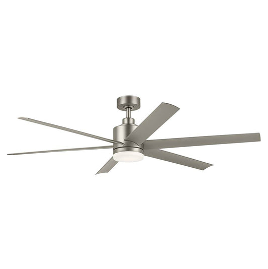 KICHLER 310765NI 65 Inch Loa Ceiling Fan with Satin Etch Cased Opal Glass in Brushed Nickel with Silver Blades