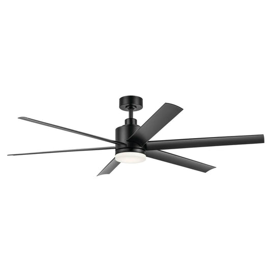 KICHLER 310765SBK 65 Inch Loa Ceiling Fan with Satin Etch Cased Opal Glass in Satin Black with Black Blades