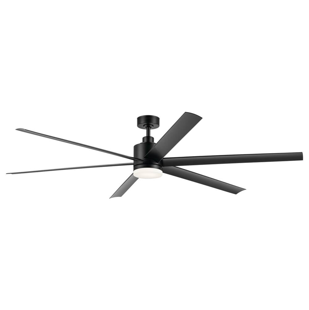 KICHLER 310780SBK 80 Inch Loa Ceiling Fan With Satin Etch Cased Opal Glass In Satin Black With Black Blades